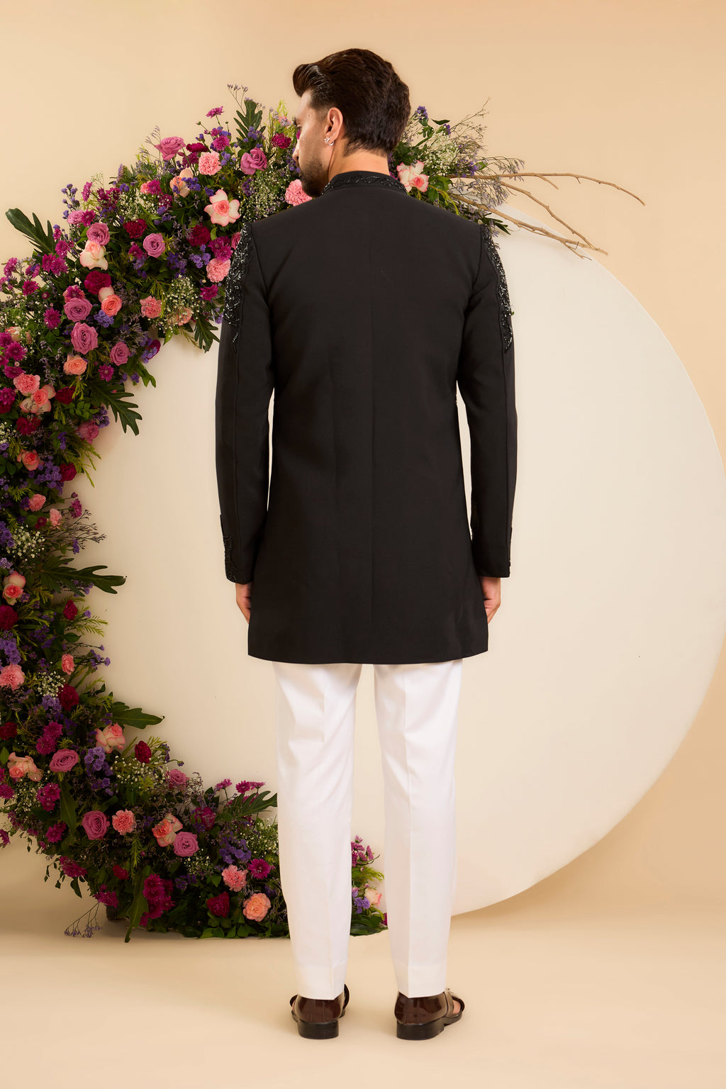 Sculptural Black Cut-Dana Work on a Contemporary Sherwani