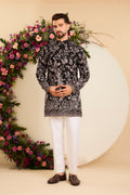 A Midnight Sequin short Kurta Embellished in Golden Threadwork and majestic flamingos