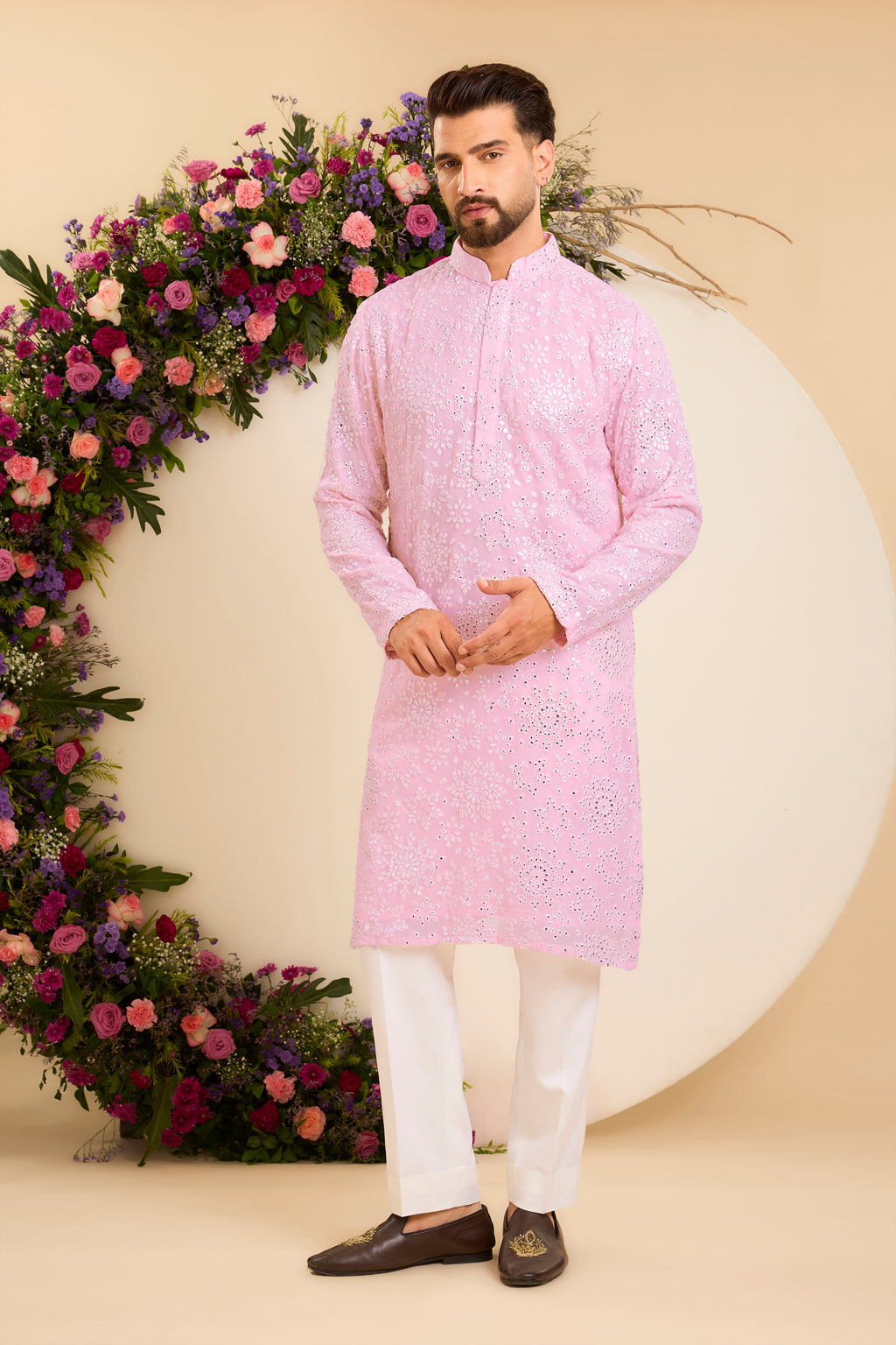 The Powder pink  Chikankari Kurta Reimagined in Foil