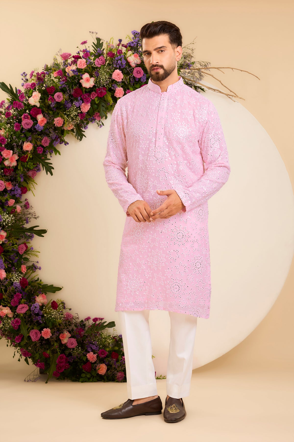 The Powder pink  Chikankari Kurta Reimagined in Foil