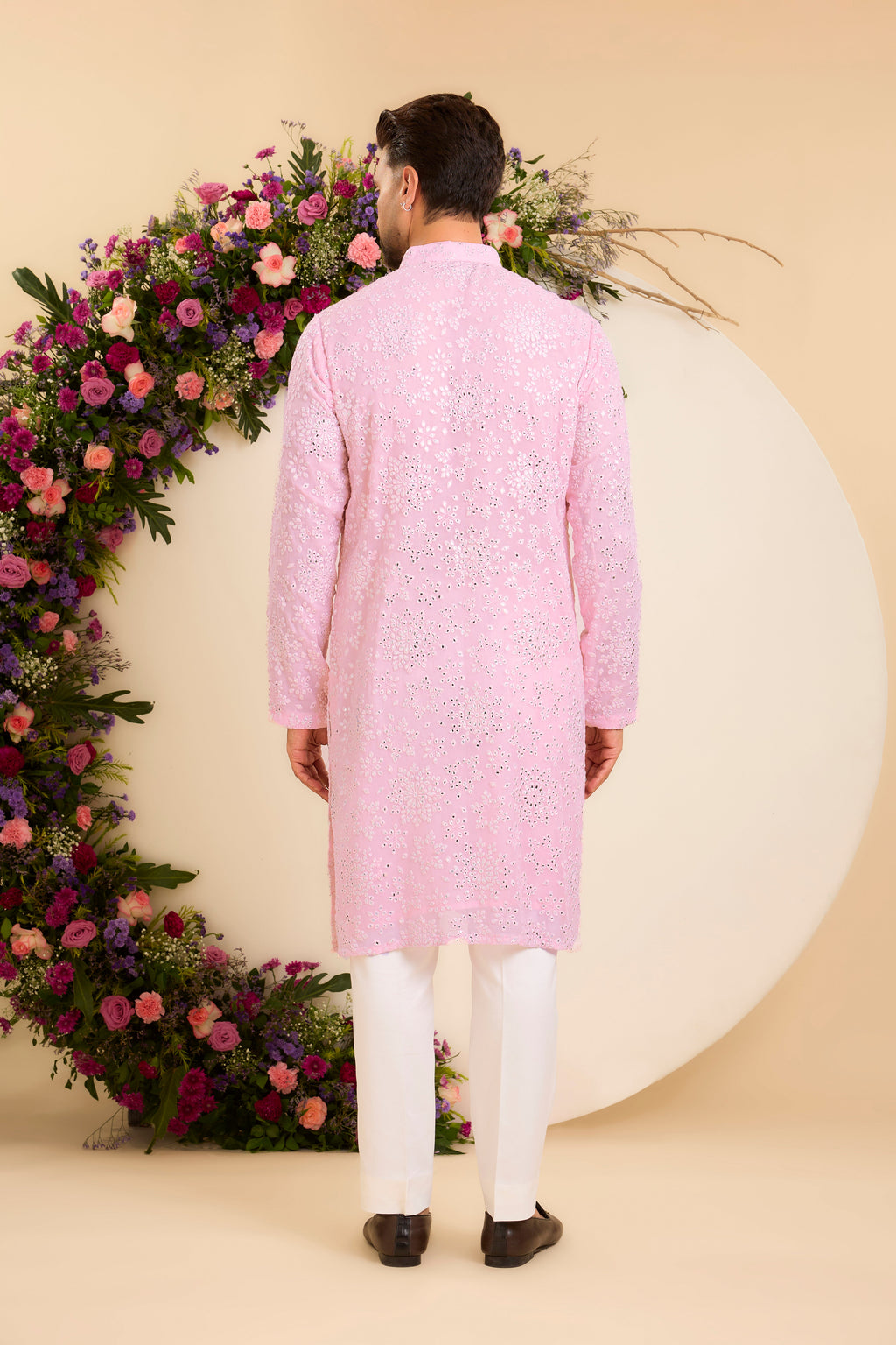 The Powder pink  Chikankari Kurta Reimagined in Foil