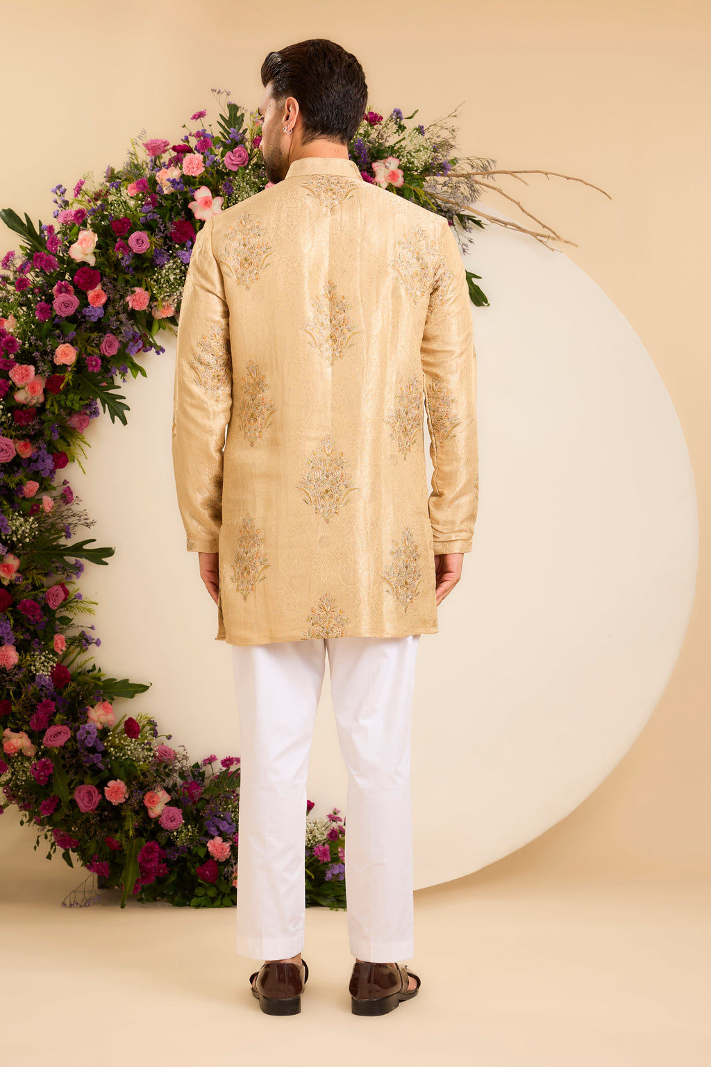 A Burnished Gold  Kurta Adorned with Floral Embroidery
