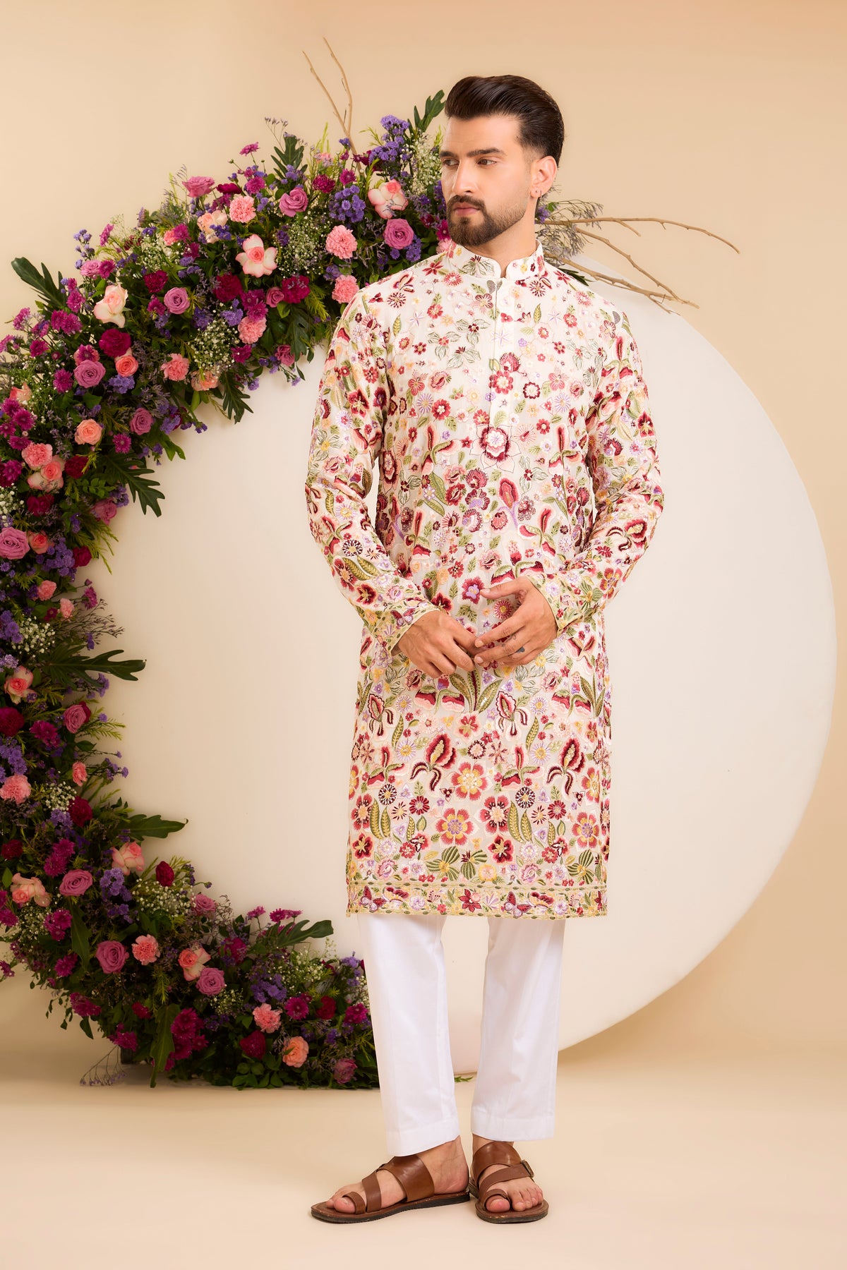 The Aurelia — An Ivory Kurta Draped in Delicate Florals
