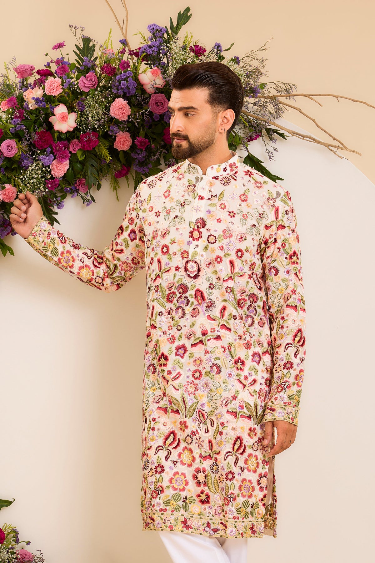 The Aurelia — An Ivory Kurta Draped in Delicate Florals