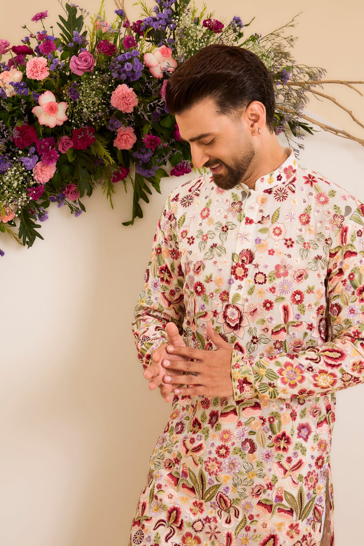 The Aurelia — An Ivory Kurta Draped in Delicate Florals