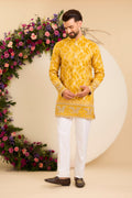The Solenne — A Mustard yellow Brocade Tissue Kurta with Regal Flamingos