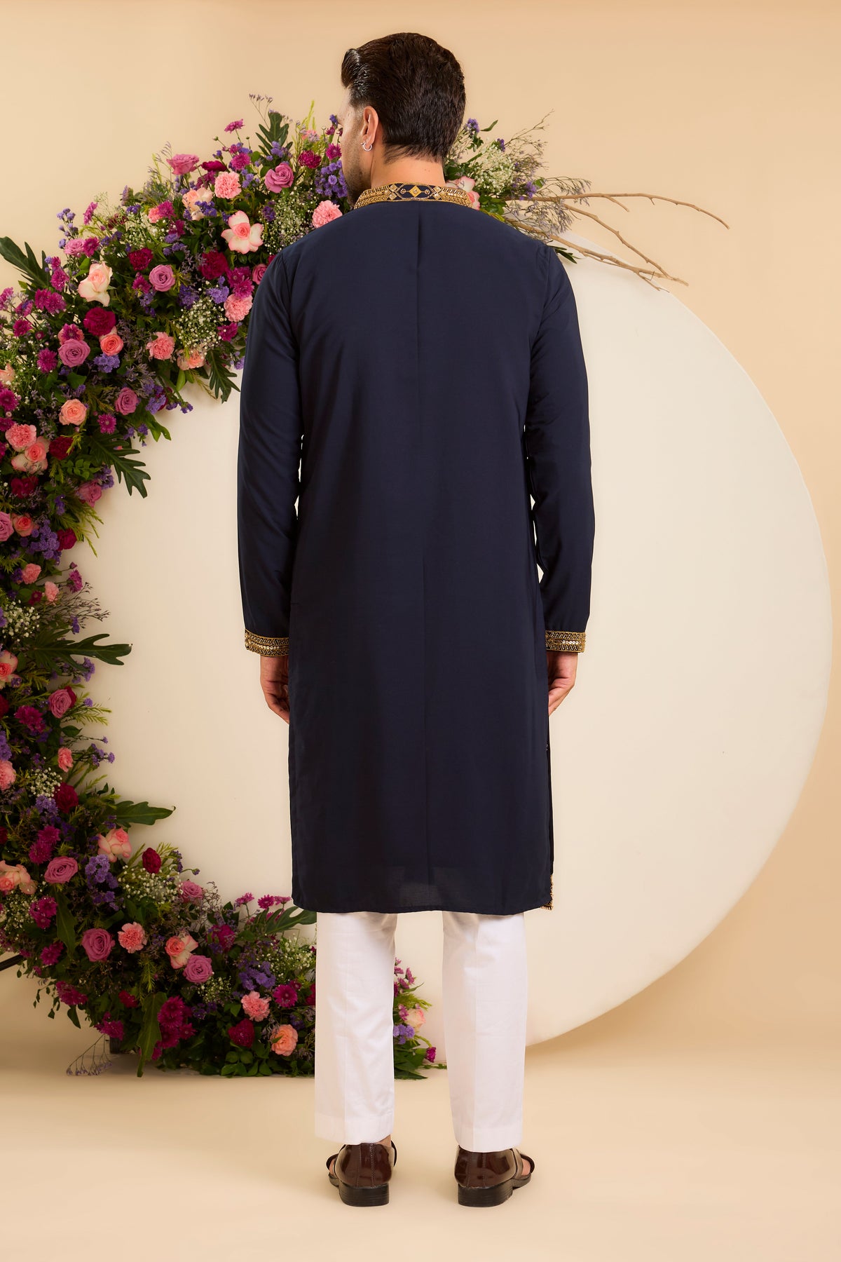 A Blue V- neck Kurta Illuminated with Sequins and Cut-Dana