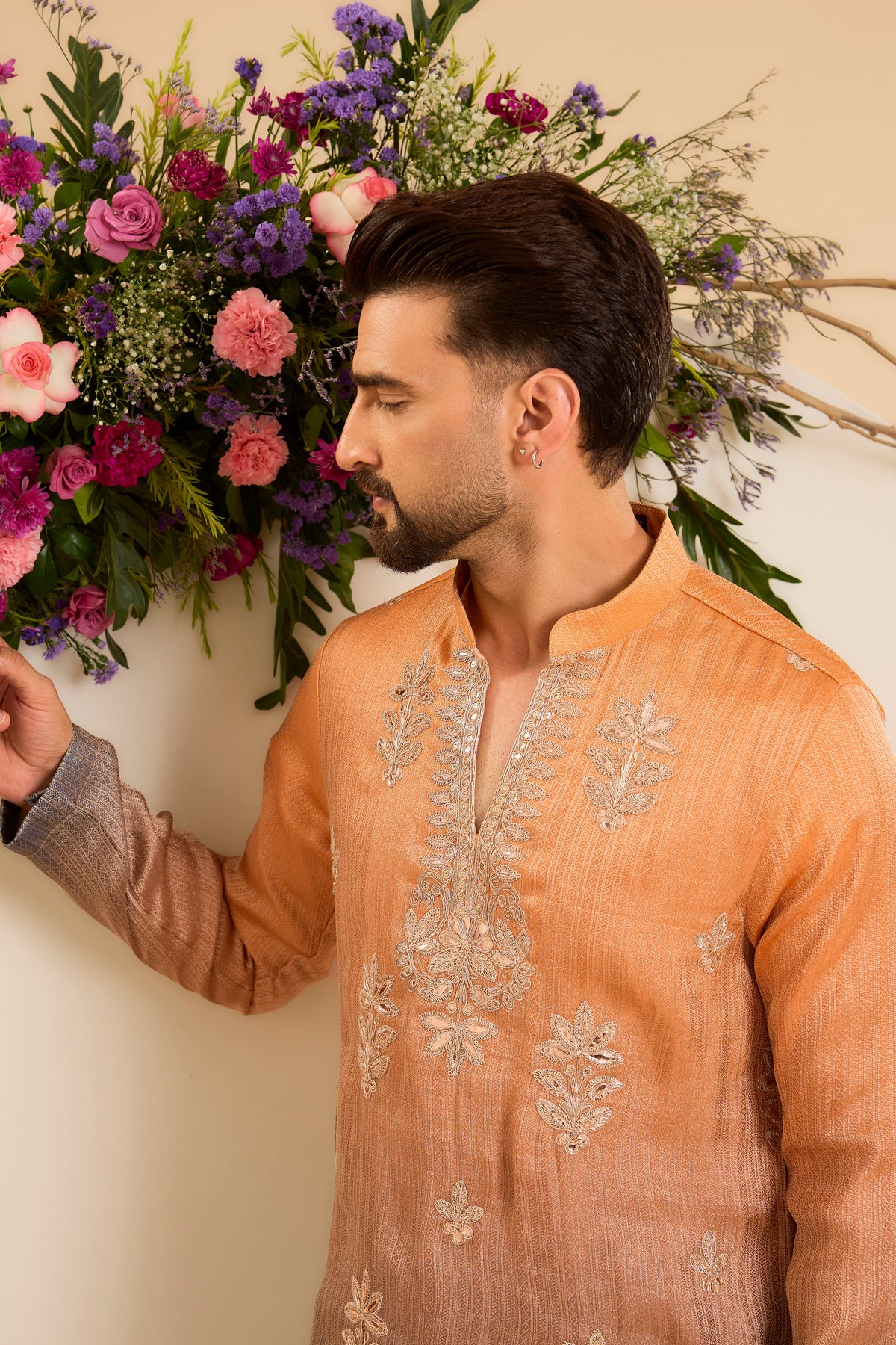 The Amara — A Textured Ombre Kurta with Floral Leatherwork