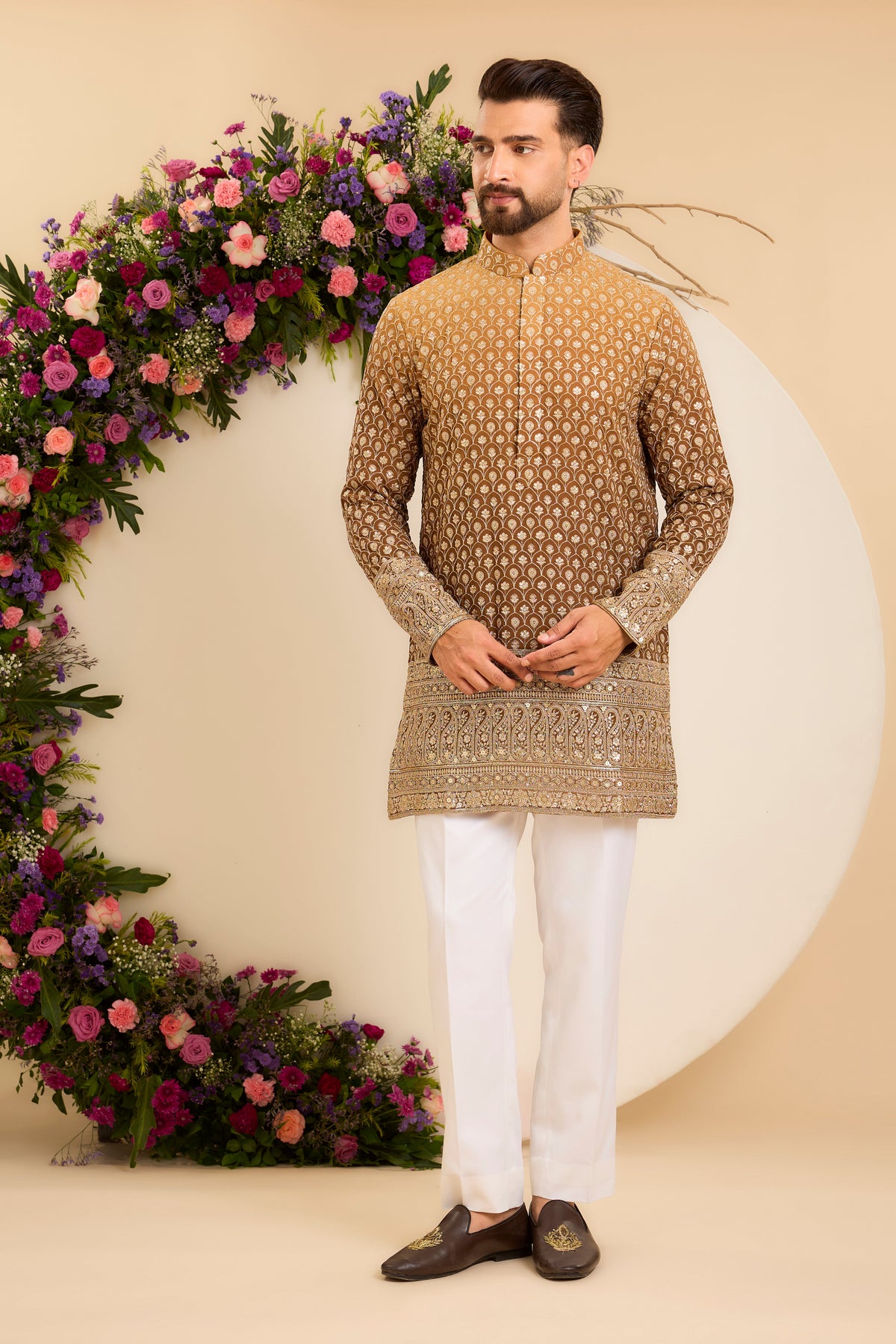 The Étoffe — A Brown Ombre Kurta with Intricate Zari Embroidery