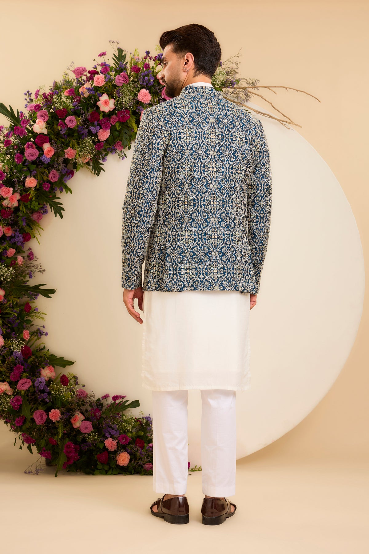 The Savoy — An Open-Front Bandhgala in Blue and Ivory
