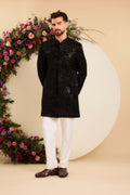 The Noir — A Velvet Short Sherwani with Abstract Floral Handwork