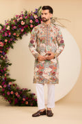 The Courtyard — A Mouse Grey Kurta Alive with Floral and Fauna Embroidery