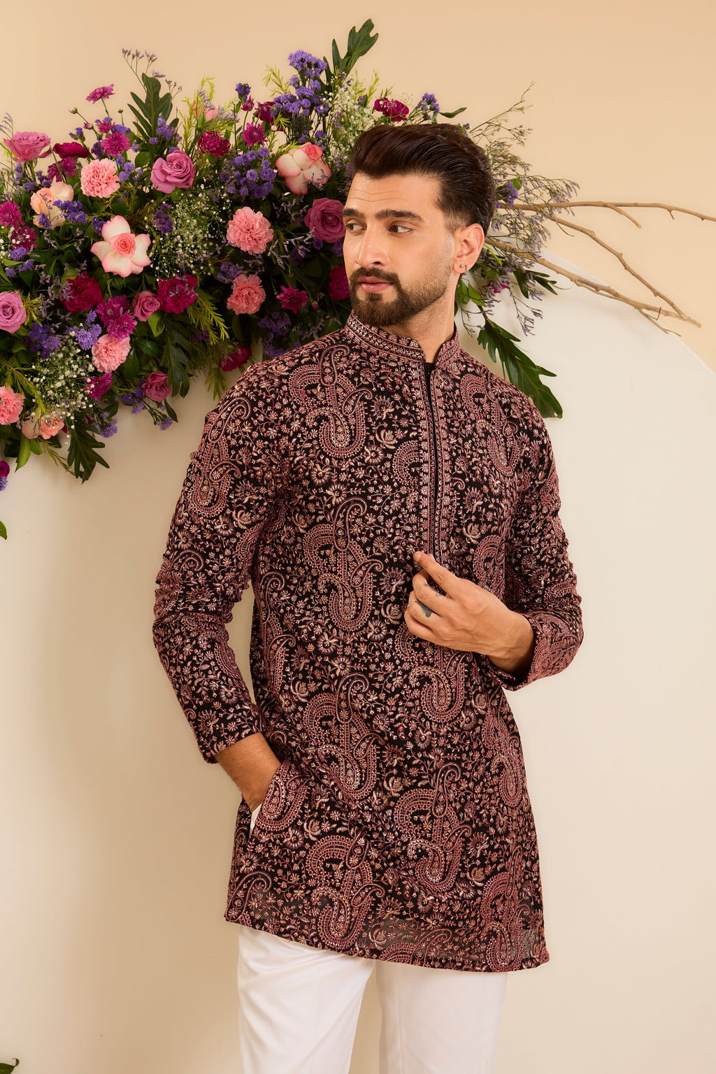 The Noir Rouge — A Black Kurta with Rich Paisley Embroidery