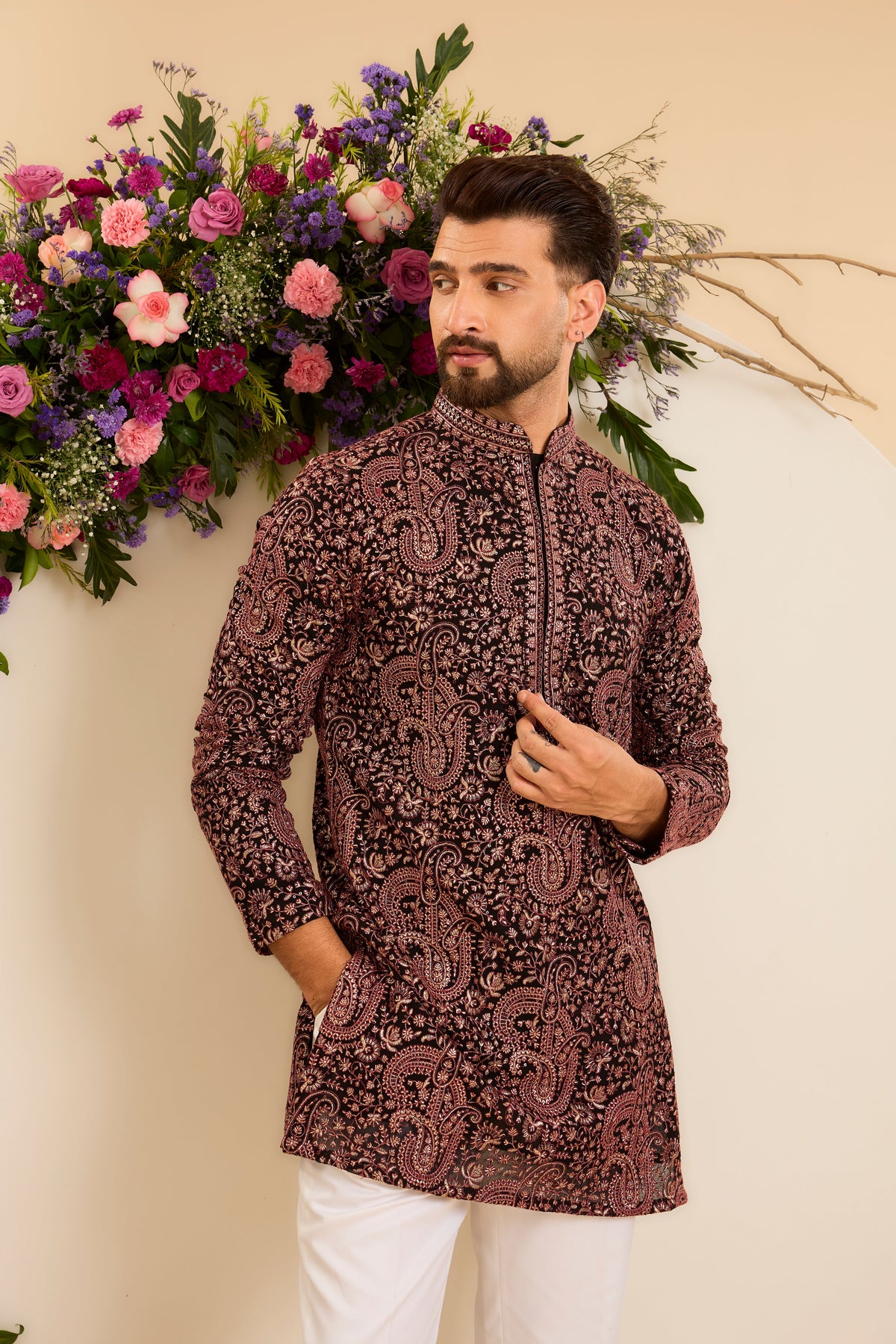 The Noir Rouge — A Black Kurta with Rich Paisley Embroidery