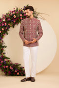 The Savoy —  Bandhgala in maroon and ivory