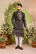 The Vale - A Black Kurta Richly Finished in Mirror-Look Work