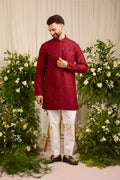 The Bastille — A Maroon short Kurta Draped in Mughal-Inspired Doori Work