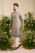 A Mouse Grey Kurta Alive with Tropical Embroidery