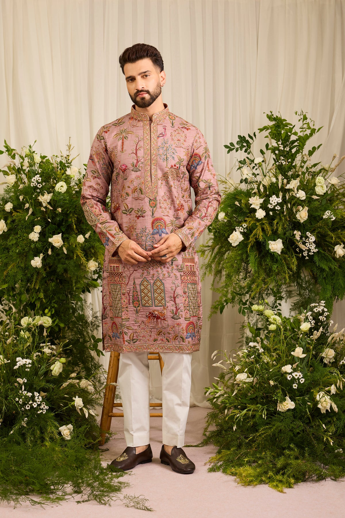 The Crosby — A Mauve Kurta Richly Embroidered with Nature Motifs