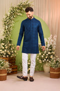 The moncler - A Classic Blue short Kurta Richly Worked in Thread