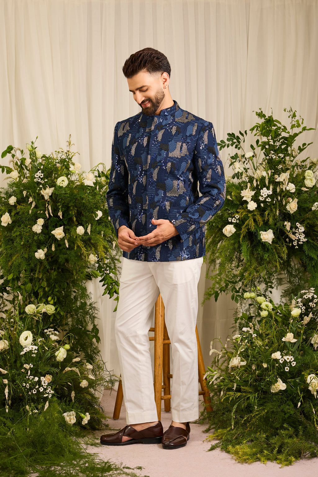 The Saphire -Navy  blue  Cut-Dana bandgala