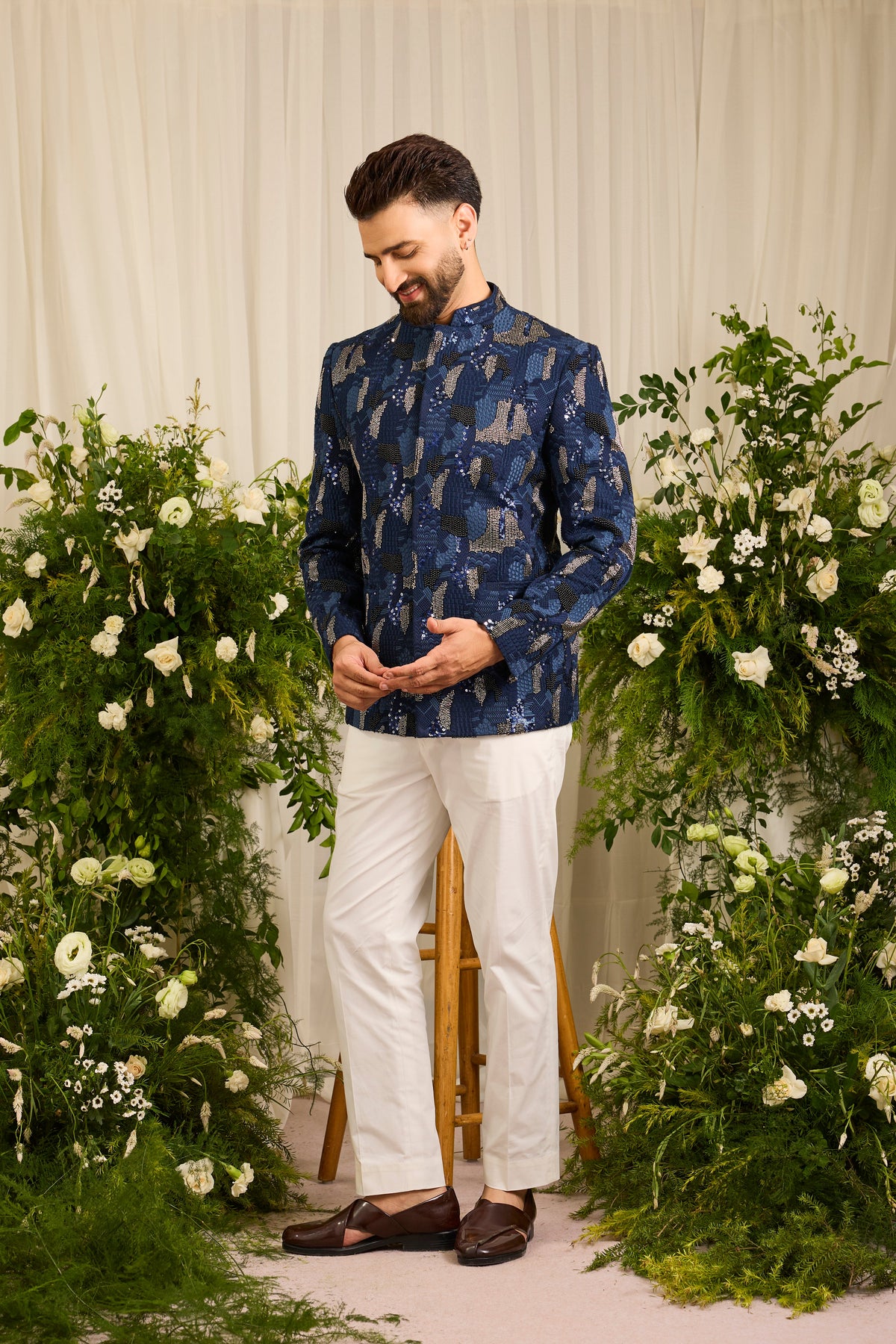 The Saphire -Navy  blue  Cut-Dana bandgala