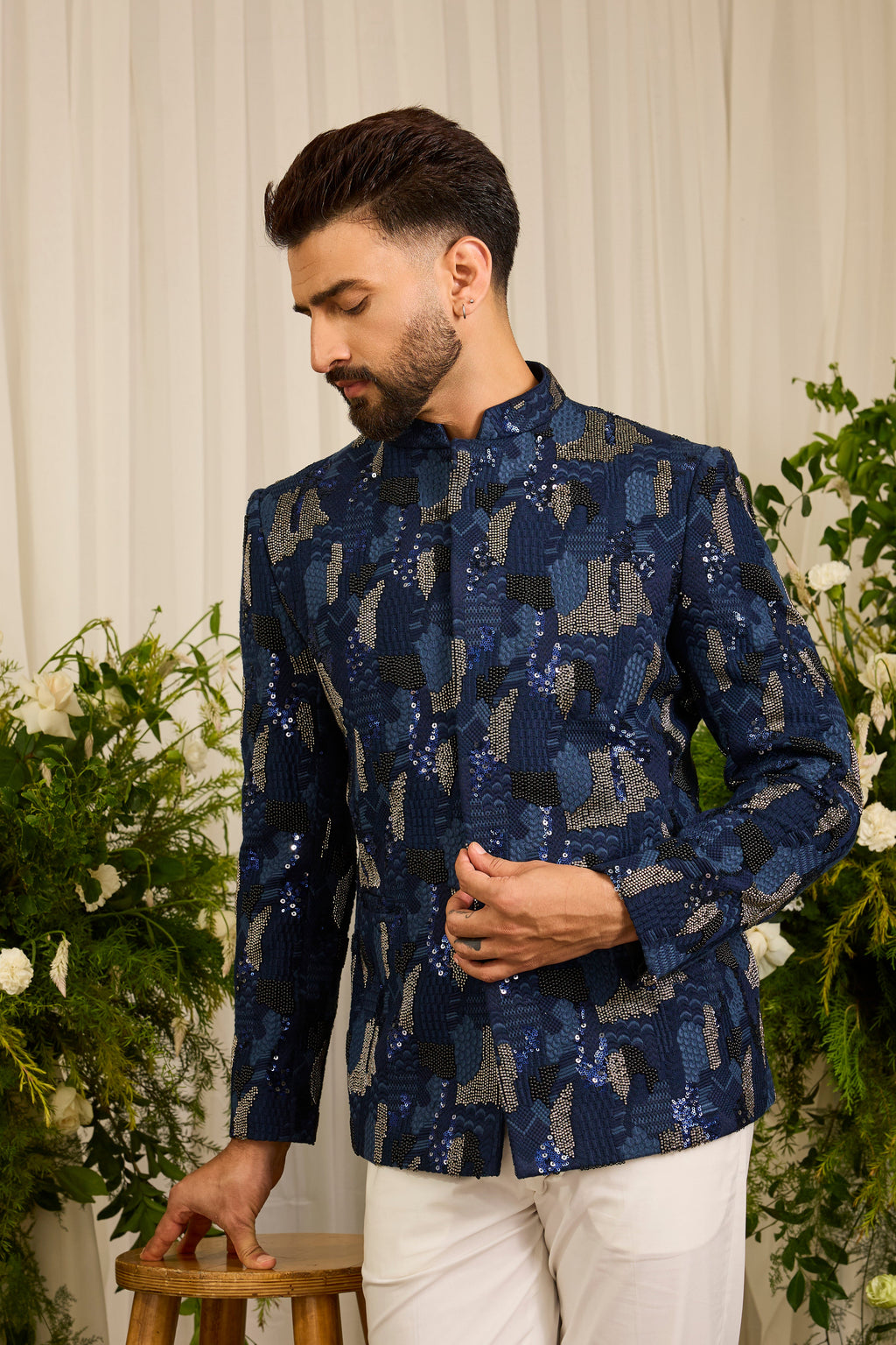 The Saphire -Navy  blue  Cut-Dana bandgala