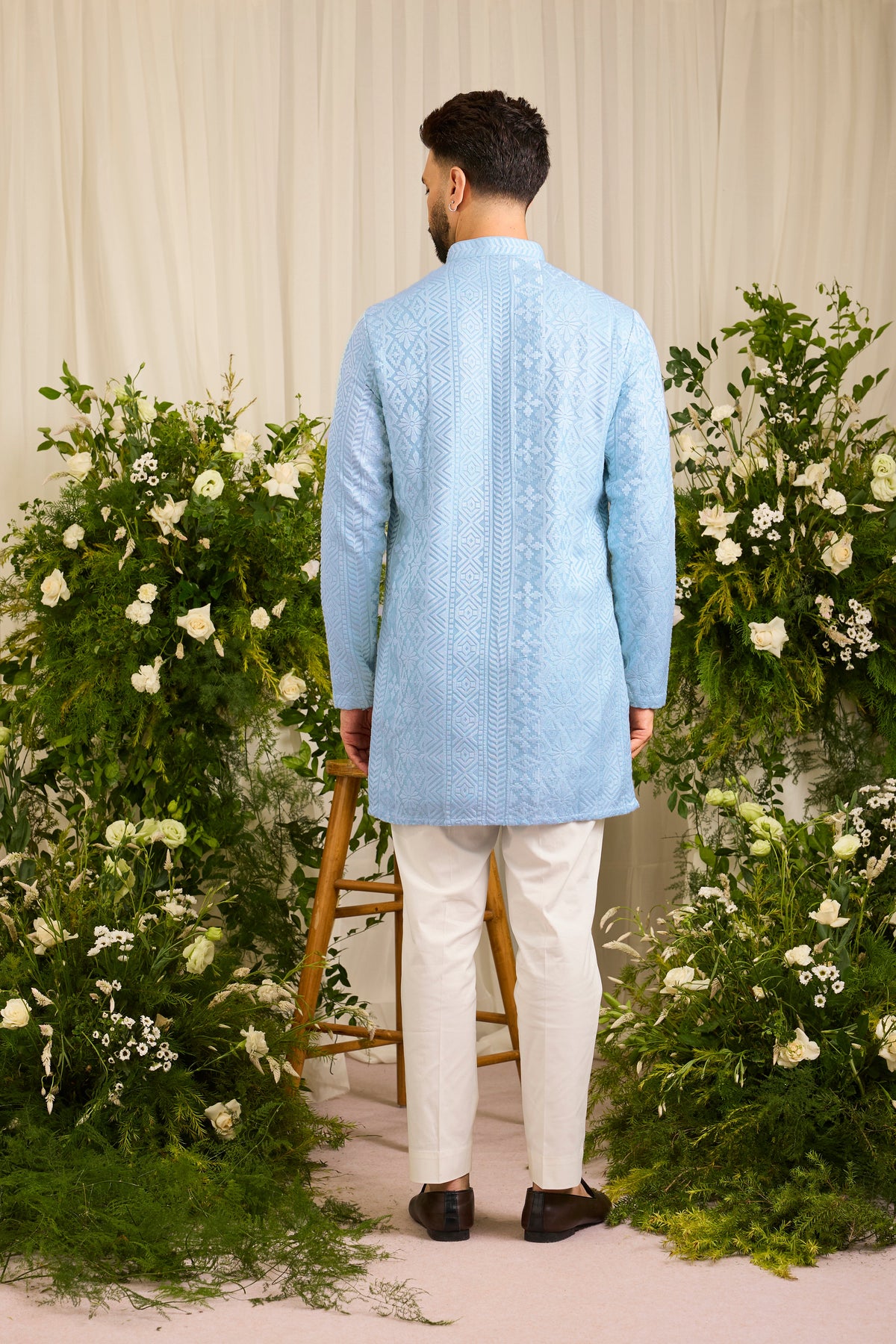 The moncler - A Classic powder Blue asbtract abstract Kurta Richly Worked in Thread