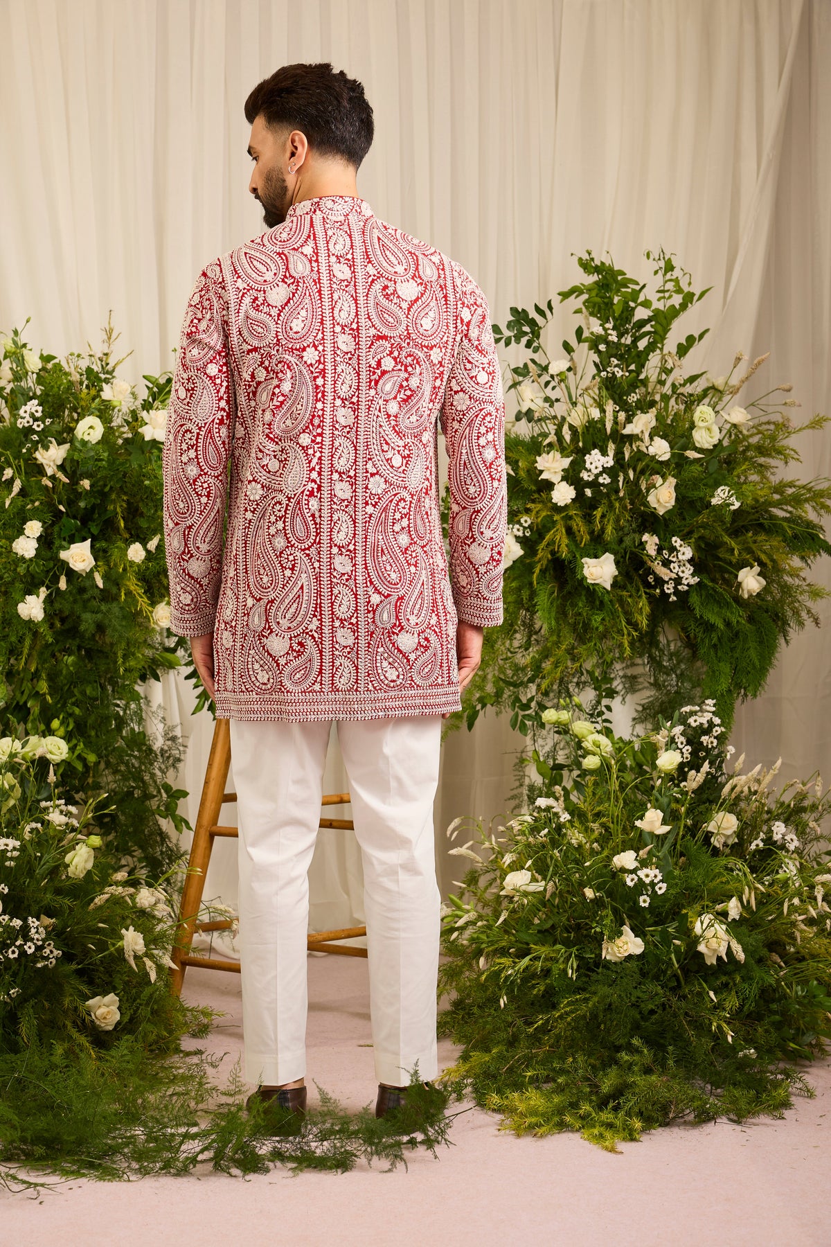 The Linden — Red short Chikankari Kurta Richly Embroidered in Ivory