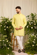 The moncler - A Classic yellow asbtract  Kurta Richly Worked in Thread