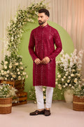 Signature maroon mirror work Kurta with Intricate red Threadwork