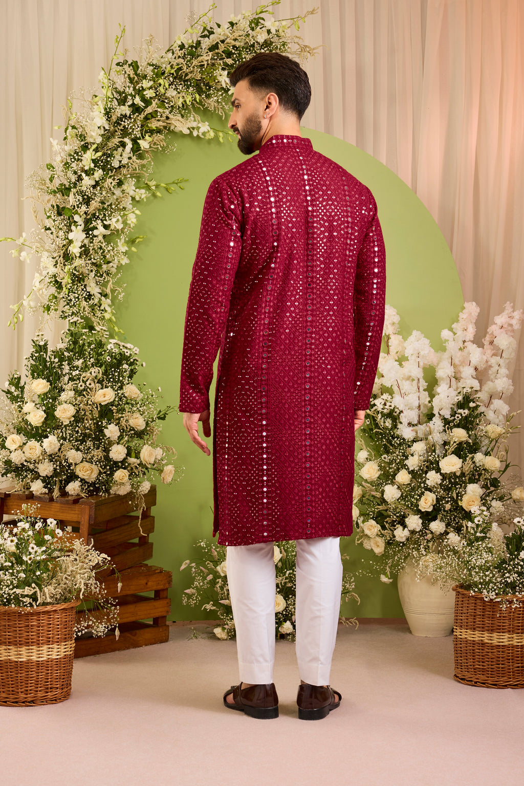 Signature maroon mirror work Kurta with Intricate red Threadwork