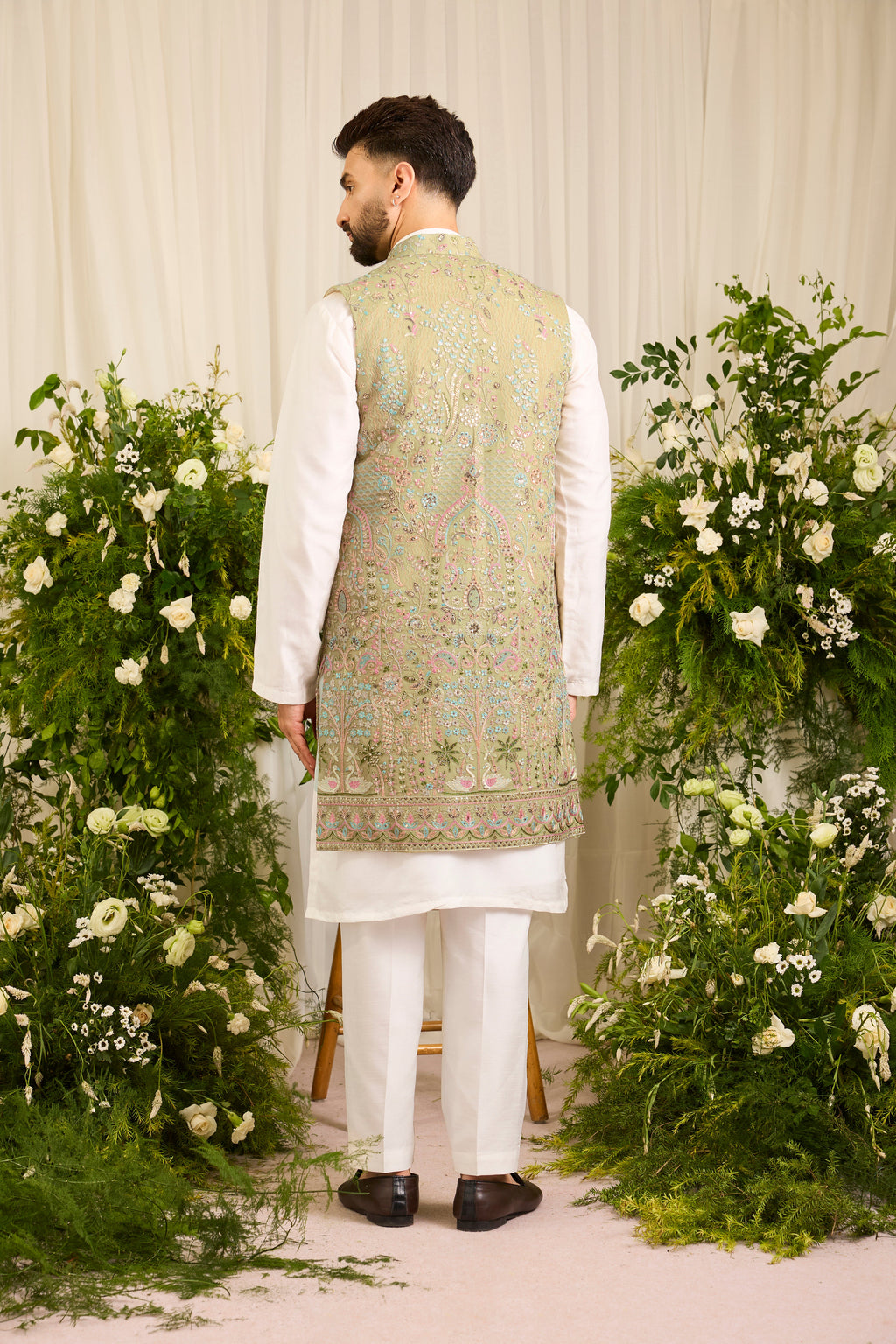 The Canopy -A Long Open Jacket with Layered Embroidery