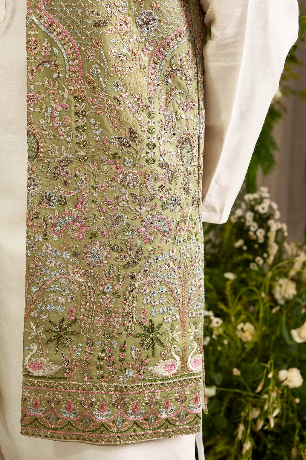 The Canopy -A Long Open Jacket with Layered Embroidery