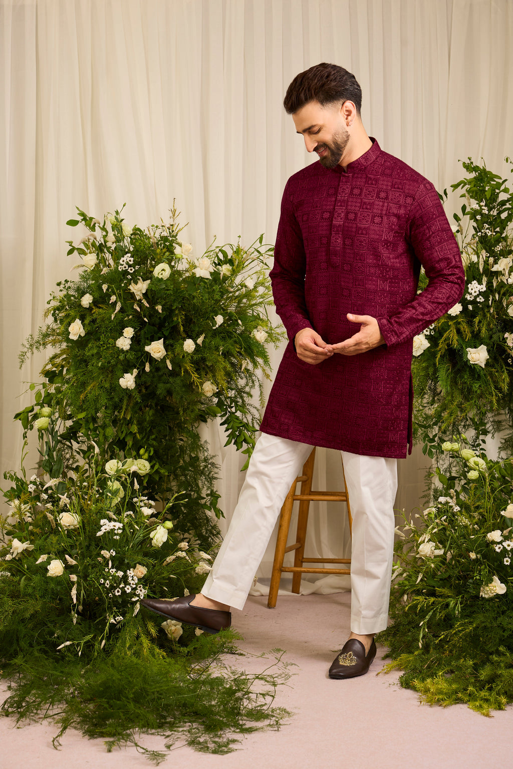 The moncler -  Maroon asbtract  Kurta Richly Worked in Thread