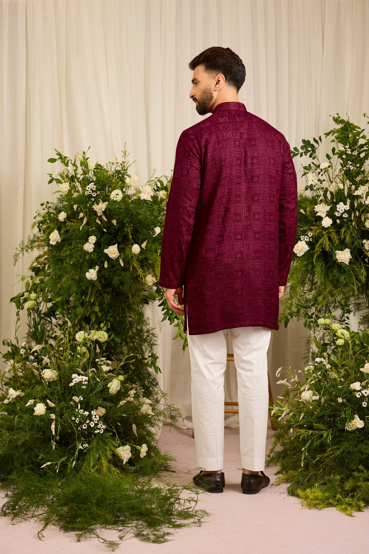 The moncler -  Maroon asbtract  Kurta Richly Worked in Thread