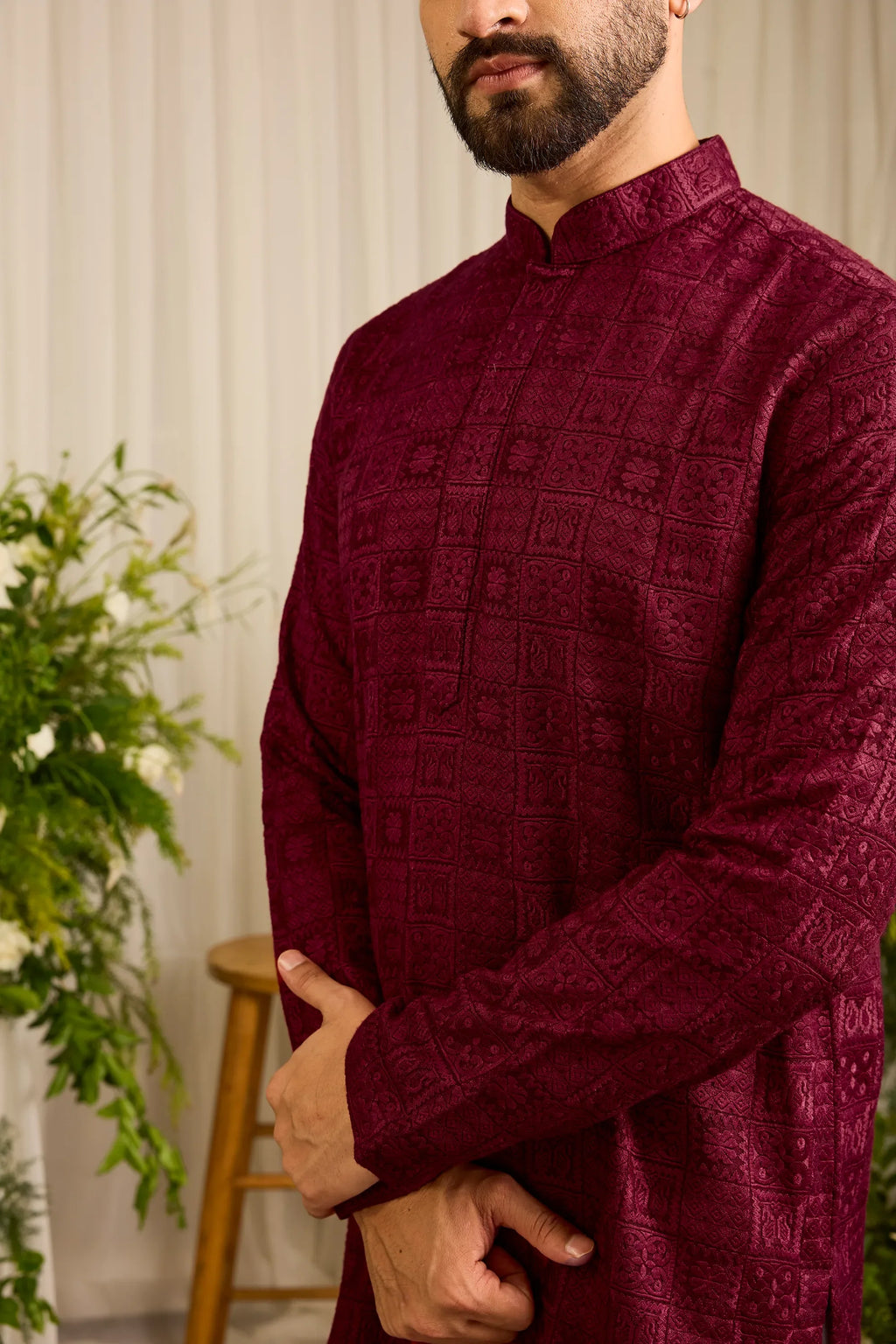 The moncler -  Maroon asbtract  Kurta Richly Worked in Thread