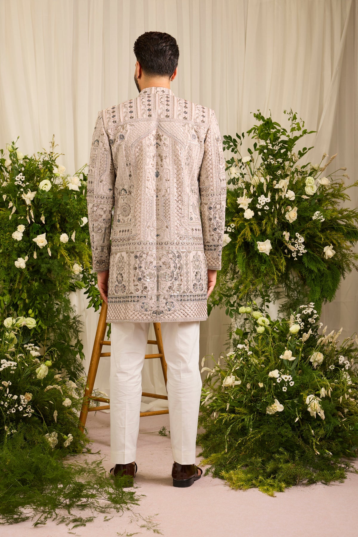 The Aurelius — A Cream Sherwani Layered with Zari, Sequins and Doori