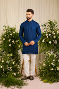 The moncler - A Classic Blue asbtract short Kurta Richly Worked in Thread