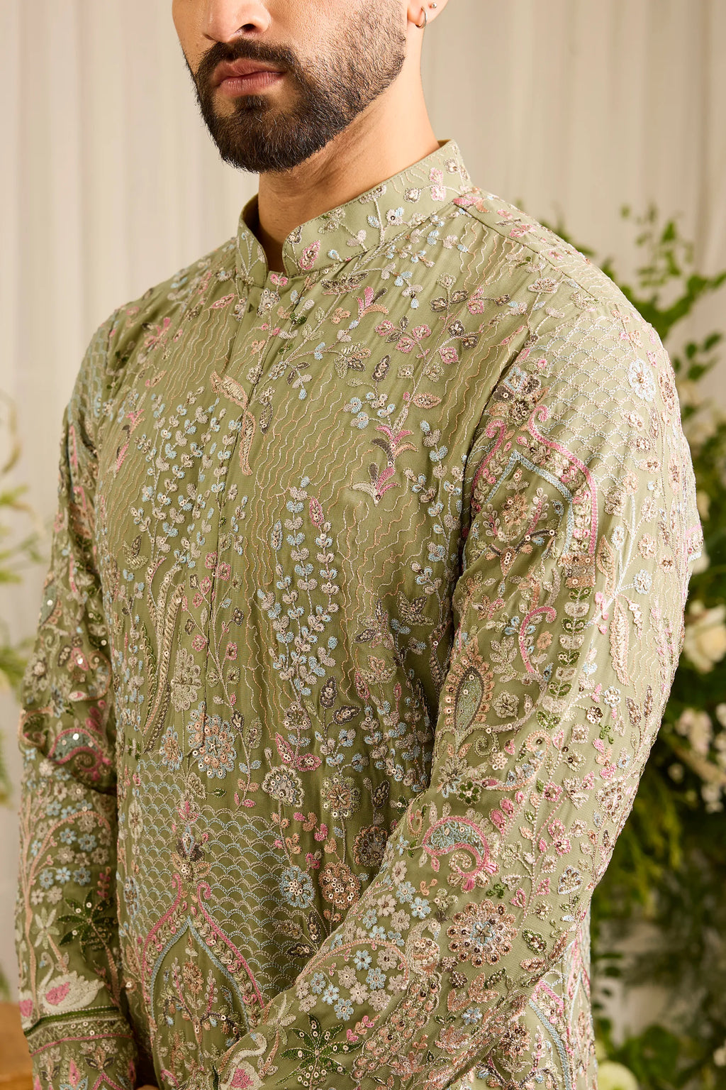 The Canopy - pastel green kurta  with Layered Embroidery