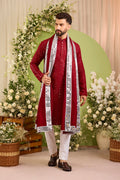 Signature maroon mirror work Kurta with Intricate mirror work stole