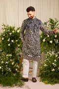 The Canopy - navy blue kurta with Layered Embroidery
