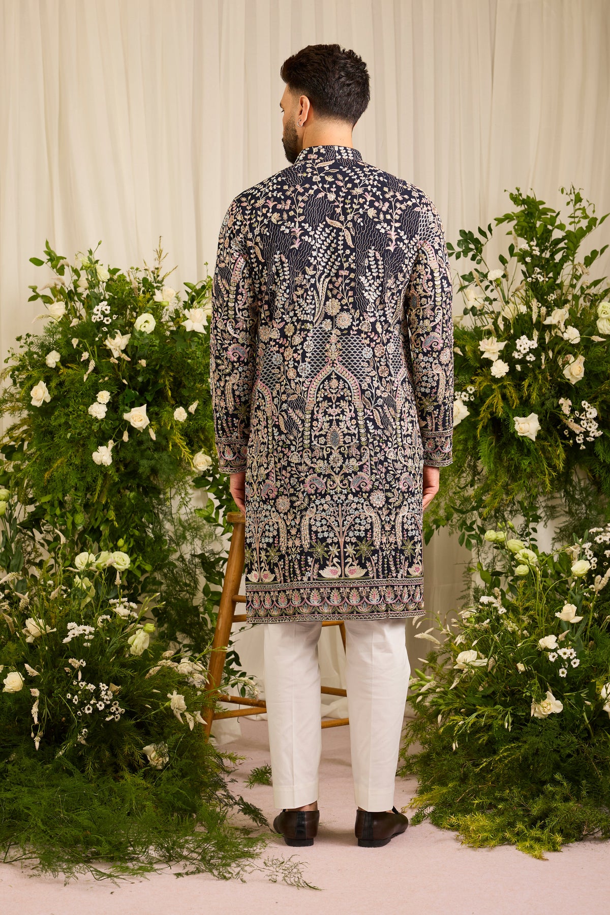 The Canopy - navy blue kurta with Layered Embroidery
