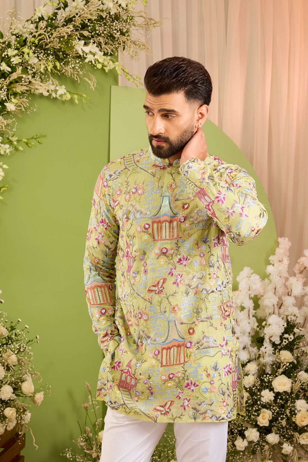 The Kyoto- A Short Kurta Draped in Oriental Storytelling