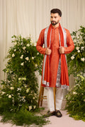 Signature rust orange mirror work Kurta with Intricate mirror work stole