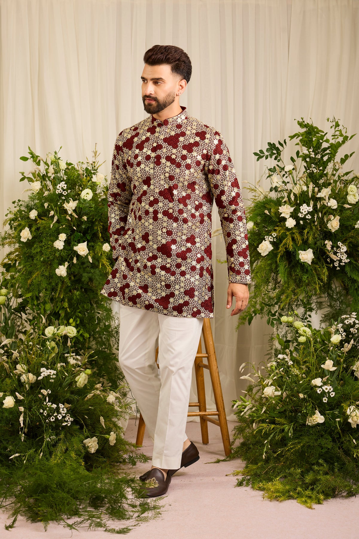 The Beaumont — A Maroon Kurta with Ornate Golden Embellishment