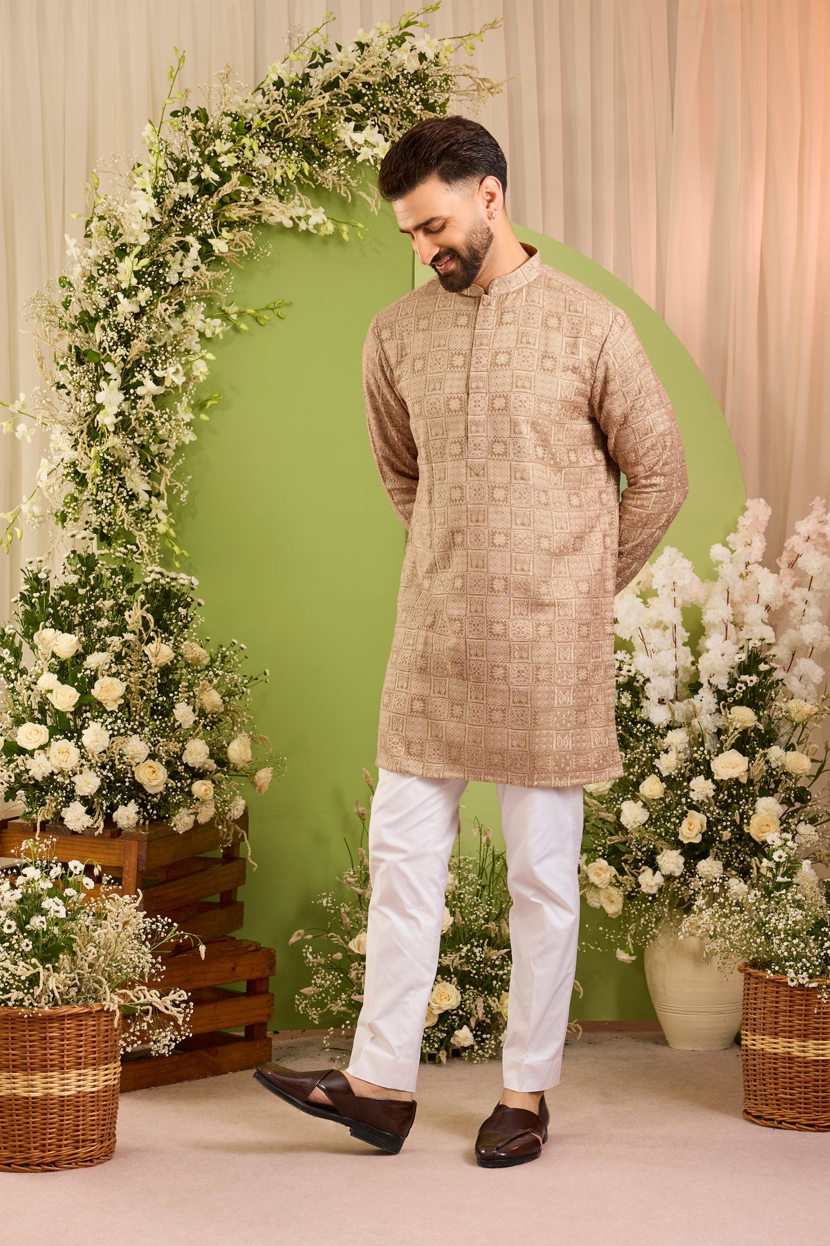 The moncler -  brown asbtract  Kurta Richly Worked in Thread