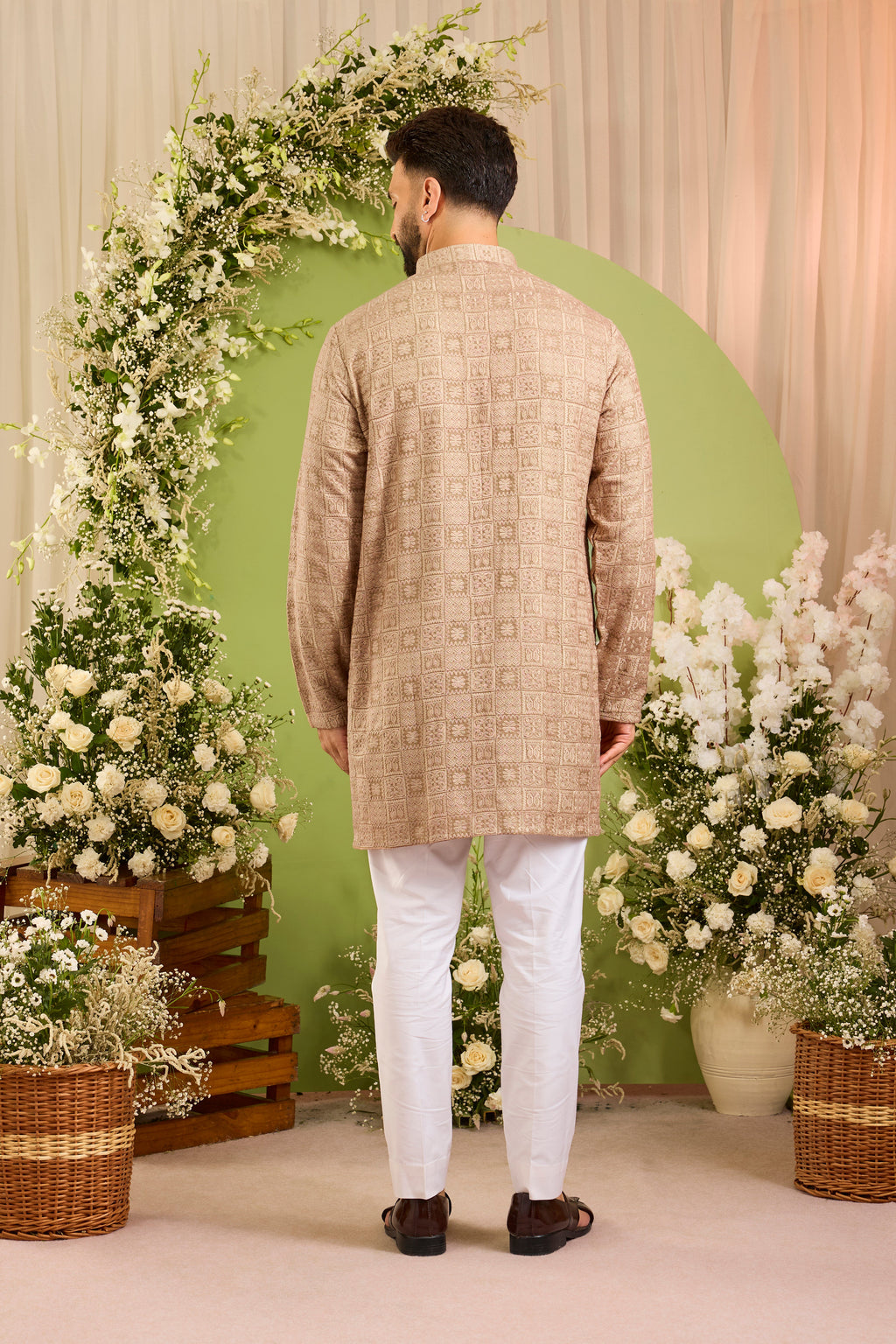 The moncler -  brown asbtract  Kurta Richly Worked in Thread