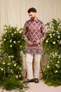 The Fiore — wine Brocade-Tissue  short Kurta with Regal Flamingos