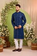 Signature royal blue mirror work Kurta with Intricate  Threadwork